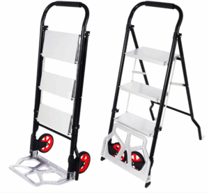 Aluminum Stool Ladder With 3 Steps  Reinforced  Up To 250kg + Hand Truck For Folding Load Up To 100kg