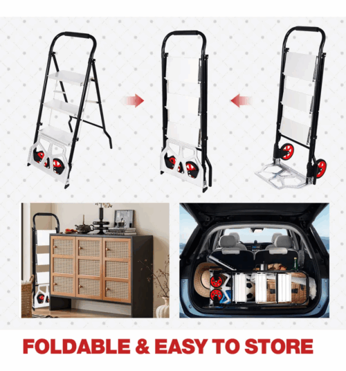 Aluminum Stool Ladder With 3 Steps  Reinforced  Up To 250kg + Hand Truck For Folding Load Up To 100kg - Image 4