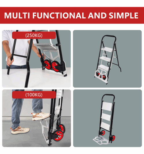 Aluminum Stool Ladder With 3 Steps  Reinforced  Up To 250kg + Hand Truck For Folding Load Up To 100kg - Image 7