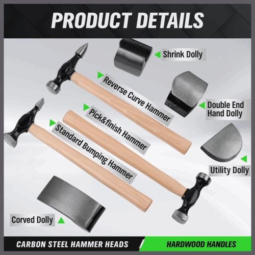 7 Piece Auto Body Repair Kit, Auto Body Tools, Auto Body Repair Tools with Carbon Steel Hammer Heads - Image 4