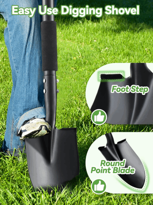 Shovel, 31 inch Small Shovels for Digging Gardening, Camping, Off Road, Kids Sand Beach Spade with Round Point Blade, D-Handle, Comfort Grip, Metal Mini Garden Shovel Heavy Duty, Rust-Proof - Image 4