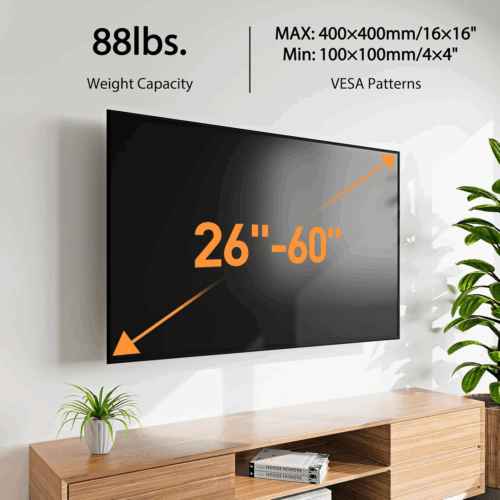 UL Listed TV Wall Mount for Most 26-60 Inch TVs, Swivel and Tilt Full Motion TV Mount with Single Stud Perfect Center Design, Wall Mount Bracket Max VESA 400x400mm, Holds up to 88 lbs. - Image 7