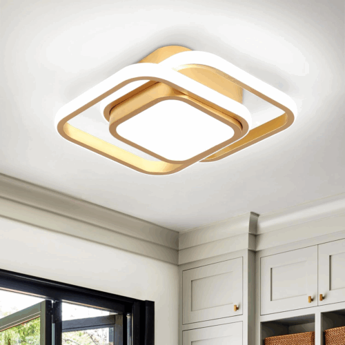 Gold Modern Ceiling Light,Small Square Hallway Ceiling Lamp Cool White 6000K Ceiling Lighting Fixtures for Hallway Bedroom Kitchen Living Room Laundry Room Corridor Ceiling Lights
