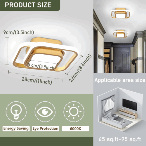Gold Modern Ceiling Light,Small Square Hallway Ceiling Lamp Cool White 6000K Ceiling Lighting Fixtures for Hallway Bedroom Kitchen Living Room Laundry Room Corridor Ceiling Lights - Image 2