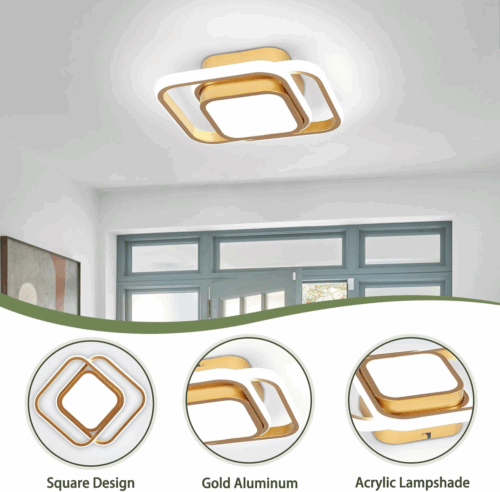 Gold Modern Ceiling Light,Small Square Hallway Ceiling Lamp Cool White 6000K Ceiling Lighting Fixtures for Hallway Bedroom Kitchen Living Room Laundry Room Corridor Ceiling Lights - Image 6