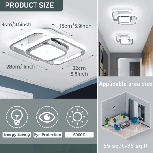 Square Hallway Ceiling Light, Modern Flush Mount Fixture - Chrome LED Cool White Lighting for Kitchen, Entryway, Bedroom, Laundry Room - Image 2