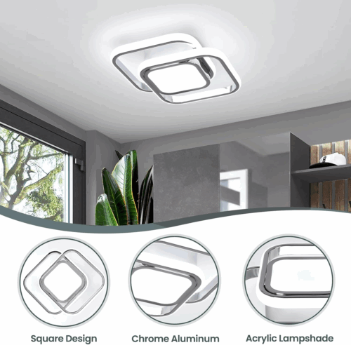 Square Hallway Ceiling Light, Modern Flush Mount Fixture - Chrome LED Cool White Lighting for Kitchen, Entryway, Bedroom, Laundry Room - Image 6
