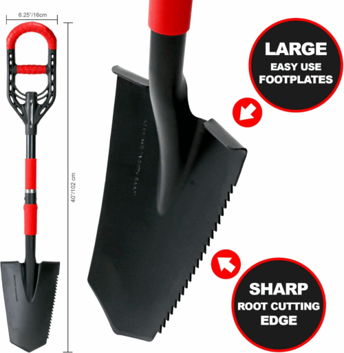 Multi-Digger Garden Spade – Reinforced Fibreglass Light Weight Gardening Digging Arrow Head Shovel with Unique Dual Soft AIR Light Grip Technology & Root Saw Stump Cutter. - Image 4