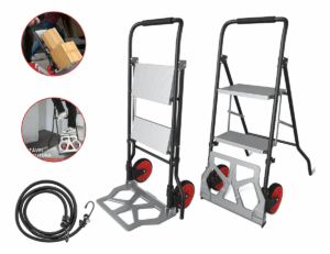 Aluminum Stool Ladder With 2 Steps  Reinforced  Up To 250kg + Hand Truck For Folding Load Up To 100kg