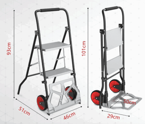 Aluminum Stool Ladder With 2 Steps  Reinforced  Up To 250kg + Hand Truck For Folding Load Up To 100kg - Image 2