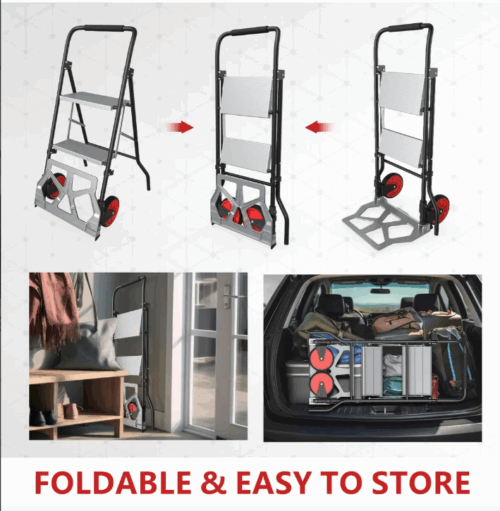 Aluminum Stool Ladder With 2 Steps  Reinforced  Up To 250kg + Hand Truck For Folding Load Up To 100kg - Image 3