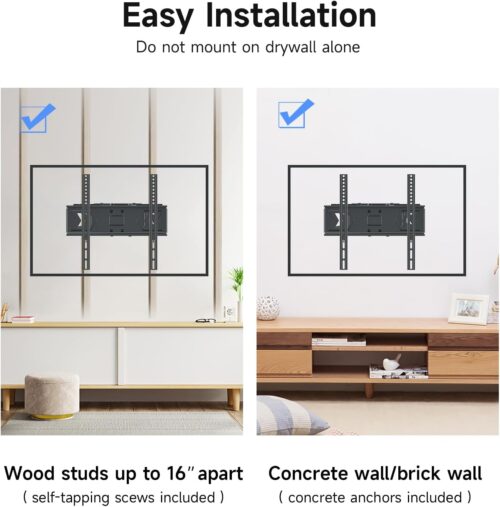 Full Motion TV Wall Mount for 32-60 Inch TVs, Swivel & Tilt Adjustable Bracket, Dual Articulating Arms, Fits 16" Studs, Max VESA 400x400mm, Supports Up to 99lbs - Image 3