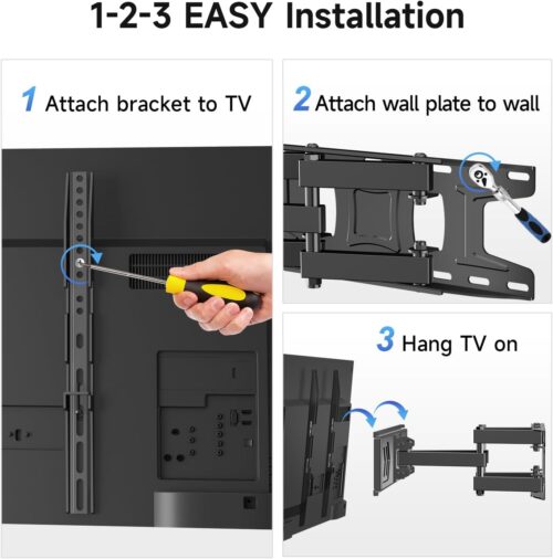 Full Motion TV Wall Mount for 32-60 Inch TVs, Swivel & Tilt Adjustable Bracket, Dual Articulating Arms, Fits 16" Studs, Max VESA 400x400mm, Supports Up to 99lbs - Image 2