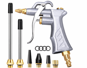 Industrial Air Blow Gun with Brass Adjustable Air Flow Nozzle and 2 Steel Extension, Pneumatic Air Compressor Accessory Tool Dust Cleaning and Blower Gun