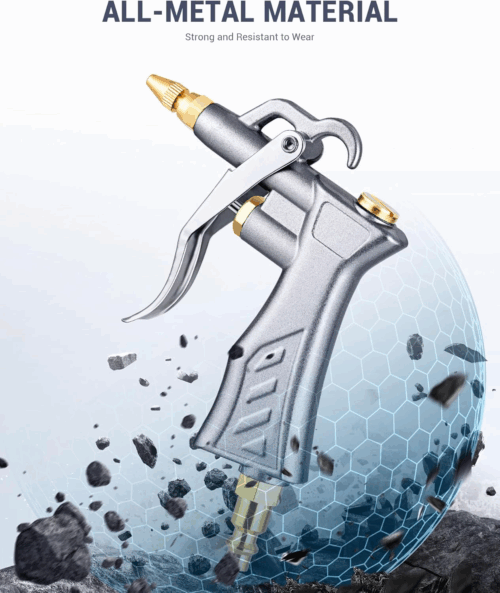Industrial Air Blow Gun with Brass Adjustable Air Flow Nozzle and 2 Steel Extension, Pneumatic Air Compressor Accessory Tool Dust Cleaning and Blower Gun - Image 3