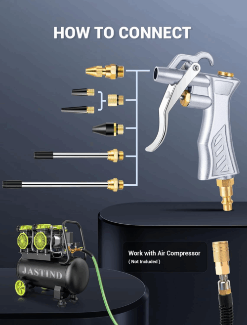 Industrial Air Blow Gun with Brass Adjustable Air Flow Nozzle and 2 Steel Extension, Pneumatic Air Compressor Accessory Tool Dust Cleaning and Blower Gun - Image 4