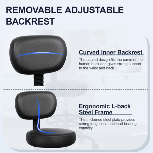 Drafting Chair with Backrest – Adjustable Foot Rest Rolling Stool with Wheels, PU Leather Swivel Stool for Office Spa Studio Lab Counter Salon Home Work Bar Kitchen Shop - Image 4