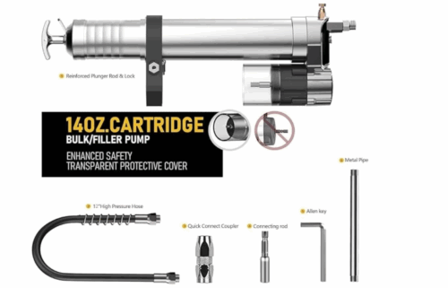 Electric Grease Gun Drill Adapter with 14 OZ Load, Locking Grease Gun Coupler, 12 Inch High Pressure Hose, Extension Rigid Pipe, Pneumatic Tool, Universal Conversion Gun Head - Image 2
