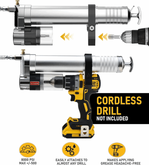 Electric Grease Gun Drill Adapter with 14 OZ Load, Locking Grease Gun Coupler, 12 Inch High Pressure Hose, Extension Rigid Pipe, Pneumatic Tool, Universal Conversion Gun Head - Image 5