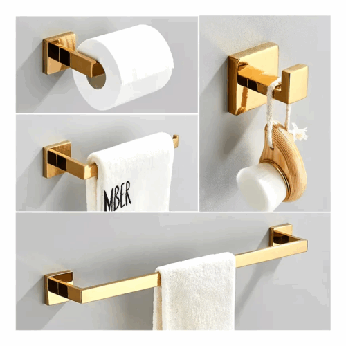 Stainless Steel 304 Square Luxury Bathroom Accessories Kit 4 Pieces Chrome