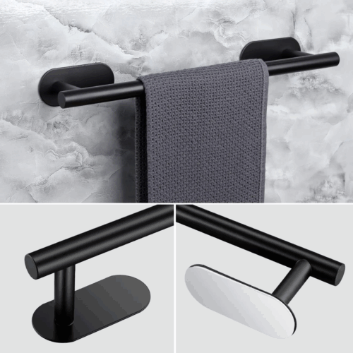 Bathroom Accessories Kit Adhesive Hanger Towel racks Paper towel holder Black - Image 4