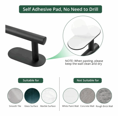 Bathroom Accessories Kit Adhesive Hanger Towel racks Paper towel holder Black - Image 5